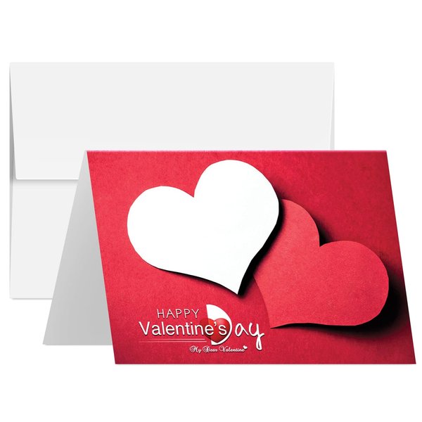 Happy Valentine’s Day Greeting Cards, Beautiful and Romantic Valentines Red and White Love Hearts Greetings for Husband, Wife, Boyfriend, Girlfriend | 5" x 7" | 25 Valentine Cards & 25 Envelopes
