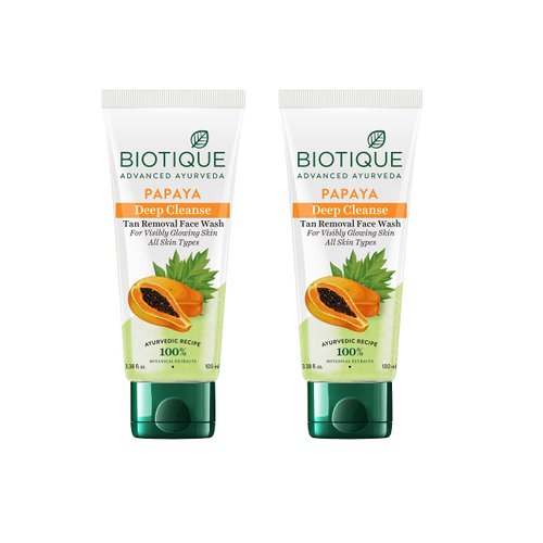 Biotique Papaya Deep Cleanse Face Wash | Gentle Exfoliation | Visibly Glowing Skin | 100% Botanical Extracts| Suitable for All Skin Types | 2x100ml