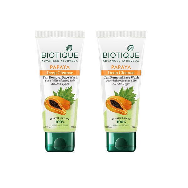 Biotique Papaya Deep Cleanse Face Wash | Gentle Exfoliation | Visibly Glowing Skin | 100% Botanical Extracts| Suitable for All Skin Types | 2x100ml