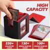 efunkdog Card Deck Box with MTG Commander Display Window, Trading Card Deck Case Holds 100 Double Sleeved Cards, PU Leather Card Storage Box for TCG with 2 Dividers and 1 Toploader (Black&Red)