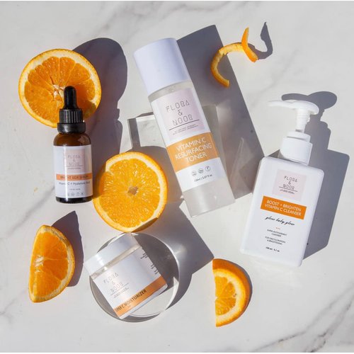 Flora and Noor Vitamin C Collection | Boost and Brighten Cleanser, Vitamin C Resurfacing Toner, and The Super C Moisturizer