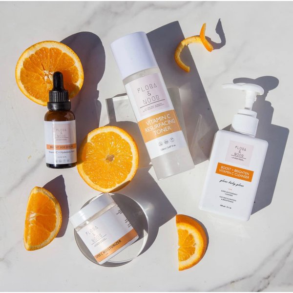 Flora and Noor Vitamin C Collection | Boost and Brighten Cleanser, Vitamin C Resurfacing Toner, and The Super C Moisturizer