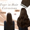 Ugeat Tape in Straight Hair Extensions 24 Inch Real Human Hair Extensions Tape in 50G/20PCS Remy Human Hair Tape in Extensions #4 Dark Brown Hair Extensions Tape in Human Hair
