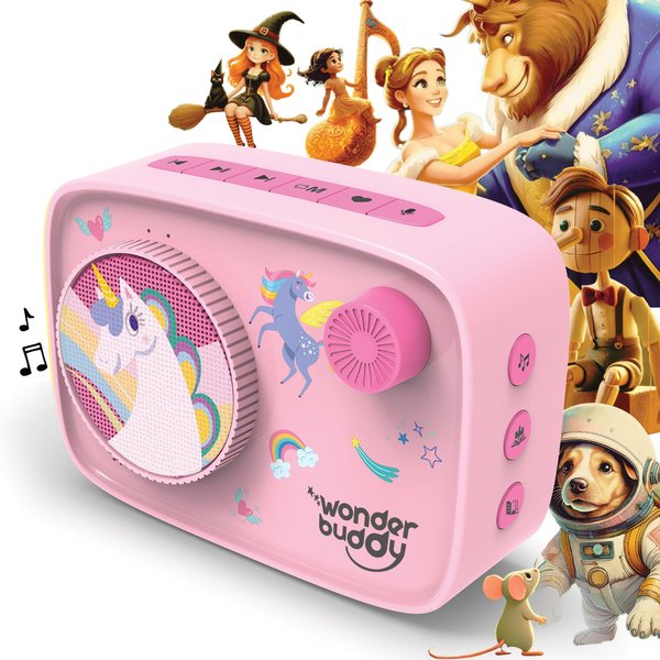 WonderBuddy Kids Screen-Free Audio Player, 500+ Preloaded Stories & Rhymes with Storybook DIY Art Kit, Voice Recorder, Content Upgrade, Bluetooth, Christmas Birthday Gift for Girls 3+ Years- Unicorn