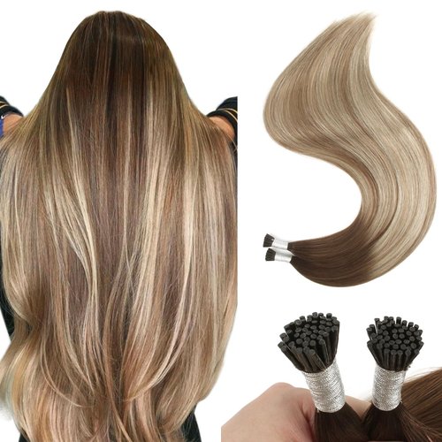 Sixstarhair Balayage Itip Human Hair Extensions Ombre Chocolate Brown Fading to Chestnut Brown Highlight Bleached Blonde Color4/6/613 24Inch Cold Fusion Hair Extensions ITip Hair Extensions 50g/Pack