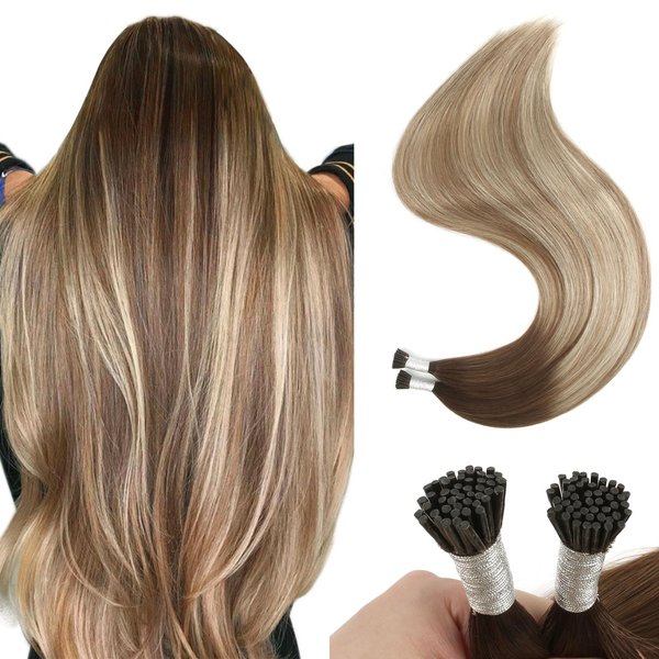 Sixstarhair Balayage Itip Human Hair Extensions Ombre Chocolate Brown Fading to Chestnut Brown Highlight Bleached Blonde Color4/6/613 24Inch Cold Fusion Hair Extensions ITip Hair Extensions 50g/Pack