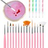 22 Pcs Nail Art Brushes Set, 1 Pcs Resin Nail Art Palette, 15 Pcs Nail Art Brushes, 5 Pcs Nail Art Dotting Pens, 1 Pcs Cosmetic Makeup Spatula Stirring Rod, Nail Design Tools for Nail Art Home Salon