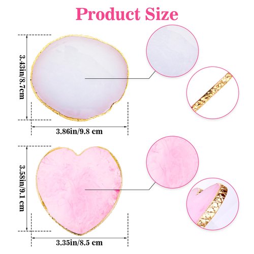 Ouligay 2pcs Heart-Shaped Resin Nail Art Palette, Gold Edge Round Makeup Mixing Palette, Nail Polish Plate, Nail Art Display Board Makeup Plate Cosmetic Mixing Tools