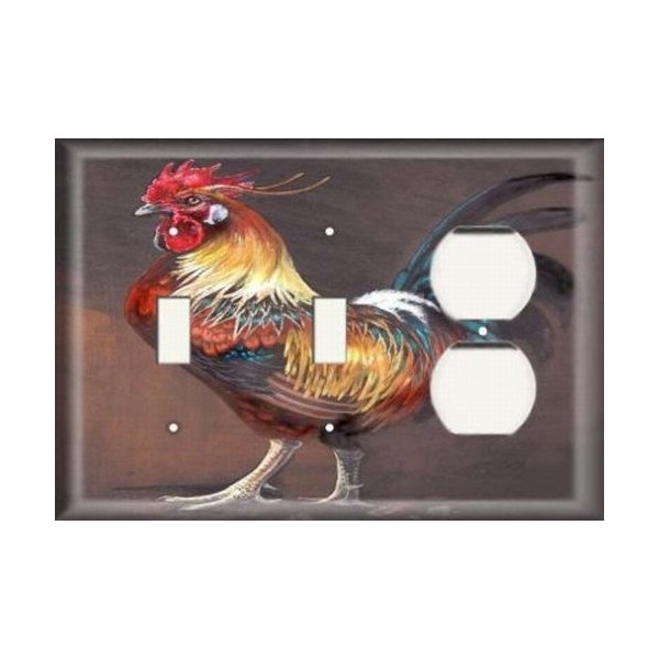 Two Switch/One Duplex Receptacle Plate - Colorful Rooster