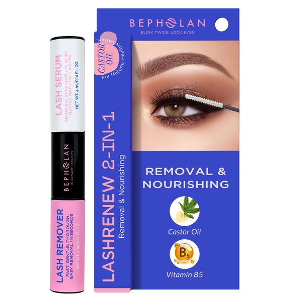 BEPHOLAN Lash Glue Remover &Lash Essential Serum, Bond & Seal Adhesive Removal, Organic Castor Oil for Longer Thicker Lashes,Non-Irritating for Sensitive Eyes, Eye Makeup & Mascara Removal