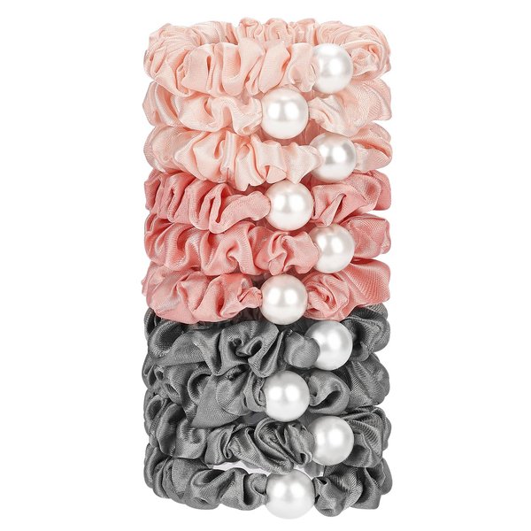 JessLab 10 Pcs Scrunchy Hair Ties, Silk Satin Elastic Hair Bands Ponytail Holders Gentle No Damage Stretchy Scrunchies Hair Ties for Women Girls Ladies Hair Accessories, Set 5