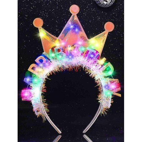 DRESBE Light Up Birthday Headband LED Happy Birthday Headbands Birthday Party Favors Hair Accessories for Women (Blue-Colorful Light)