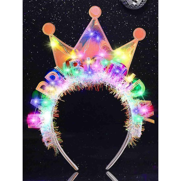 DRESBE Light Up Birthday Headband LED Happy Birthday Headbands Birthday Party Favors Hair Accessories for Women (Blue-Colorful Light)