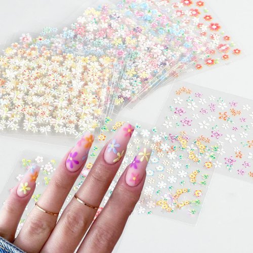 30Sheets Colorful Flower Nail Art Stickers Decals 3D Self Adhesive Nail Stickers Nail Art Supplies Colorful Flower Stickers Daisy Floral Bow Tie Heart Nail Designs Manicure Tips Charms Nail Decoration