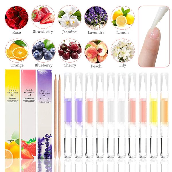 10pcs Cuticle Oil Pens Gel,Nail Oil Pen Nail Nourishment Polish for Nails Moist and Treatment,10Kinds of Fruity Smell Cuticle Revitalizer Oil Pen with Soft Brush,Nail Oil Manicure Repair The Cuticle,