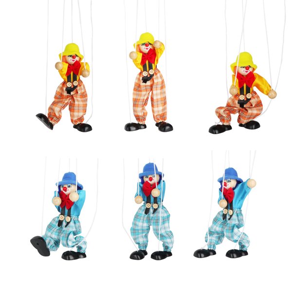 2 Packs Clown Marionette Puppet Toy String Puppet for Funny Parent-Child intractive Toy Wooden Doll Family Pretend Play Puppetry Party