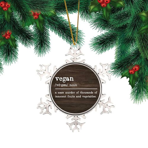 Vegan Noun Definition Snowflake Ornaments Concept Text Typography Frame Silver Christmas Ornament Xmas Party Decorations Funny Quotes & Sayings Custom Christmas Bauble for Friends Families