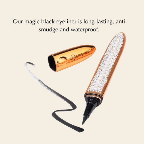 Epilynx Eyeliner and False Eyelash Set - Black Liquid Eyeliner Adheres Any Lashes without Glue, with False Lashes, for Sensitive Skin, Gluten-Free, Allergen-Free, Vegan