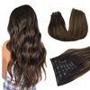 DOORES Seamless Clip in Hair Extensions Real Human Hair, Dark Brown to Chestnut Brown 18 Inch 7pcs 110g, Human Hair Extensions Seamless Clip in Hair Extensions Straight Invisi Edge Hair Extensions