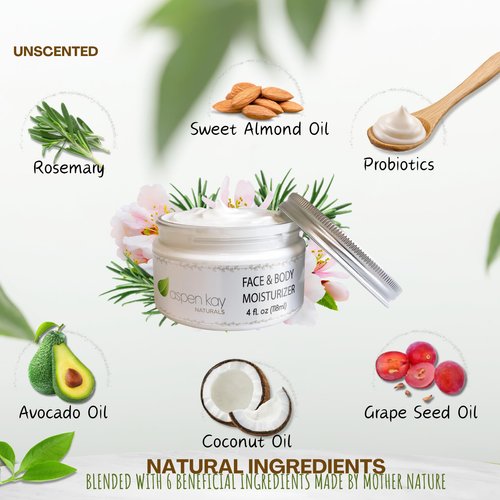 Aspen Kay Naturals Face & Body Moisturizer | Deep Moisturizing Face Cream for Dry Sensitive Skin | Light, Non-Greasy, & Fast Absorbing | Natural Face Moisturizer for Women | Unscented 4 Fl Oz