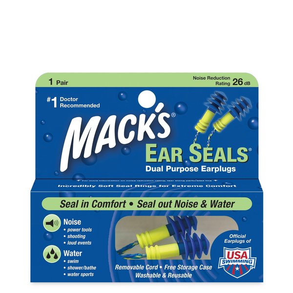 Mack's Seal Out Water & Noise Ear Plugs - Blue/ Yellow by Mack's