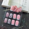 French Tip Press on Nails Valentine Medium Square Fake Nails Pink Glue on Nails with Pink Heart and Glitter Designs False Nails 24 Pcs Acrylic Stick on Nails for Women Girls