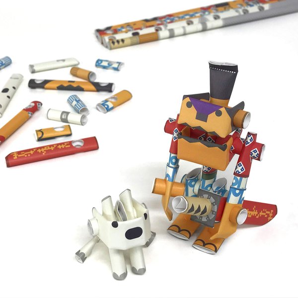 PIPEROID Rokusuke & Hachi Samurai & His Dog - Japanese 3D Paper Puzzle DIY Robot kit for Kids and Origami Kit for Adults