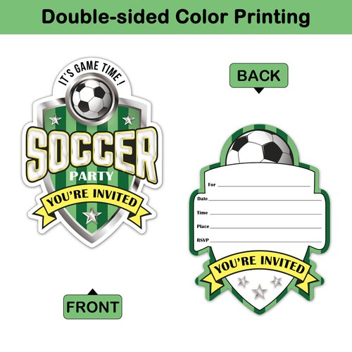 REWIDPARTY Soccer Birthday Party Invitations with Envelopes & Stickers（Set of 15） Soccer Game Shaped Fill-in Invitations Soccer Party Invite Cards Soccer Sport Party Invites Supplies for Kids Adults