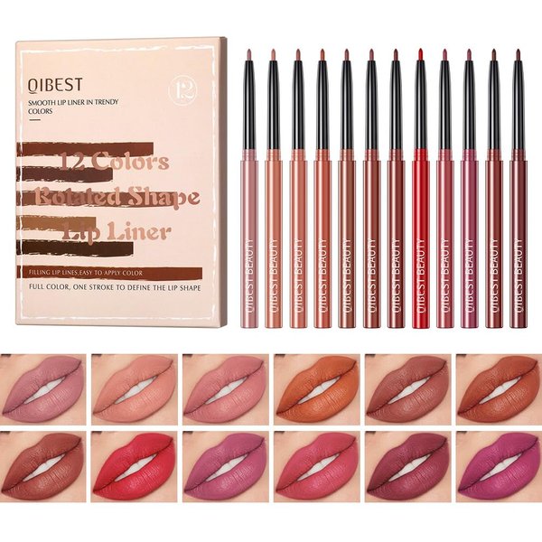 Pakivs 12 Colors Matte Lip Liner Set,Long Lasting Fade Resistant Lip Liner Pencil,Waterproof Red Nude Velvet Lipstick Pen High Pigmented Lip Liner for Women