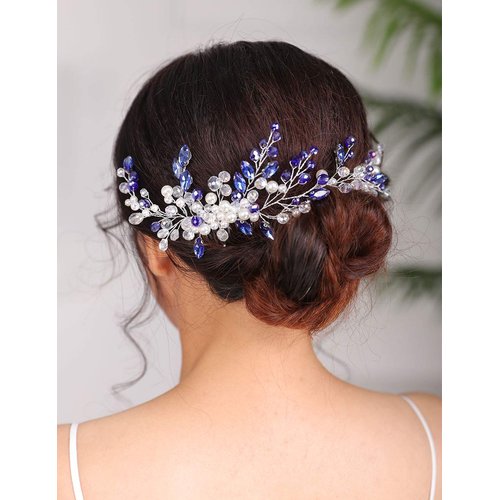 Denifery Bridal Hair Comb Blue Vintage Crystal Rhinestone Vintage Hair Comb Wedding Party Hair Accessories for Women and Girls