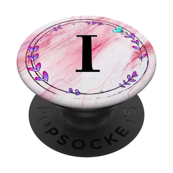 Cell Phone Pop Out Holder,Pink Purple Blue Flower Letter I PopSockets Grip and Stand for Phones and Tablets