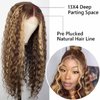 VIVIBABI 18Inch Ombre Highlight Lace Front Human Hair Wigs Brazilian Water Wave 13x4 Lace Front Curly Human Hair Wig Pre Plucked with Baby Hair Curly wig for Women 150% Density 4/27 Honey Blonde Color