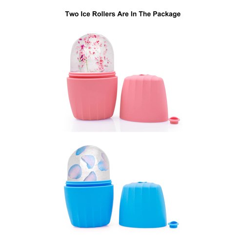 AECW Reusable Cube Silicone Mold Ice Roller for Face Cold Therapy Facial Massage Roller (Pink + Blue)