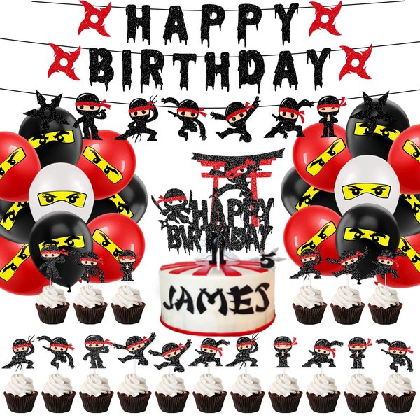 Ninja Birthday Party Decorations Ninja Happy Birthday Banner Ninja Cupake Topper Balloons Baby Shower Party Decoration Supplies