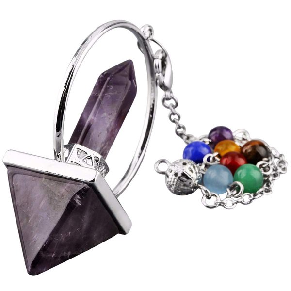 TUMBEELLUWA Healing Crystal Quartz 7 Chakra Pendulum Dowsing Gemstone Divination Reiki Stone,Amethyst