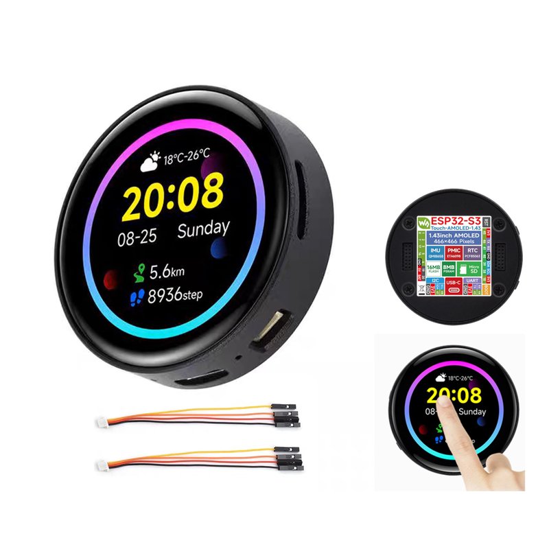 ESP32-S3 1.43inch AMOLED Touch Display Development Board, 466x466 QSPI ...
