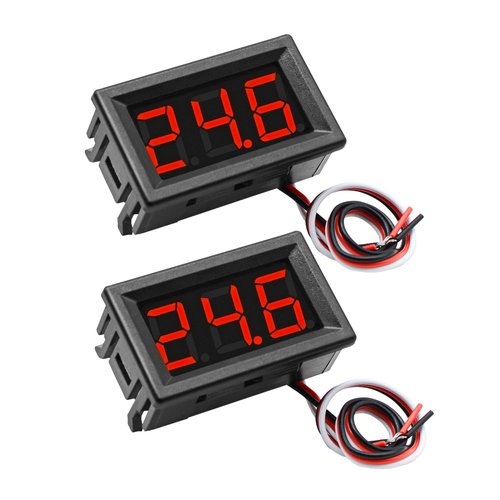 Exqutoo 2Pack DC0-100V Mini Voltmeter Voltage Tester DC Voltage Gauge Voltage Indicator, 0.56" Red LED Digital Display Panel, 3-Wire, Reverse Polarity Protection, for EV Car Motorcycle Voltage Monitor