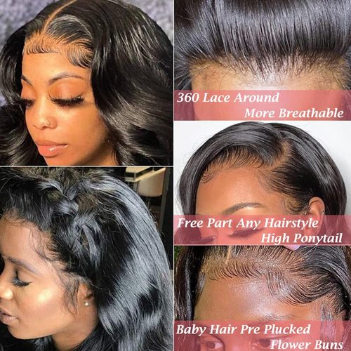 Neailrtise 360 Lace Front Wigs Human Hair Body Wave Pre Plucked Natural Hairline 150% Density Full Lace Wigs Human Hair Glueless 360 Transparent Lace Body Wave Lace Frontal Wig for Women(22inch)