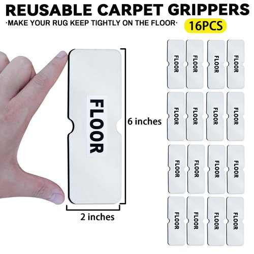 Urdar Brunnr Rug Carpet Non Slip Grippers, Reusable and Washable Double Sided Carpet Tape Pads, Strong Adhesive Grippers for Area Rugs, Keep Corners Flat, No Damaging for Floor Removable,16Pcs