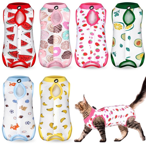 6 Pcs Cat Recovery Suit Kitten Recovery Suit E Collar Alternative Pajama for Cats and Dogs Abdominal Skin Anti Licking Suit, Multi Styles (Medium)