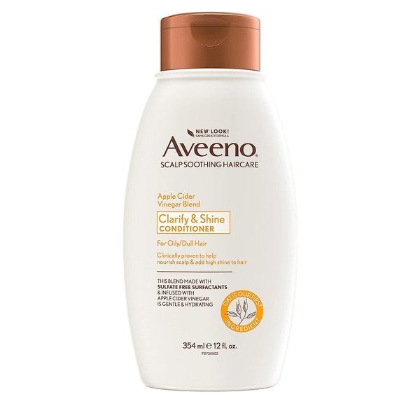 Aveeno Apple Cider Vinegar Sulfate-Free Conditioner for Balance & High Shine, Daily Moisturizing & Scalp Soothing Conditioner for Oily or Dull Hair, Paraben & Dye-Free, 12oz
