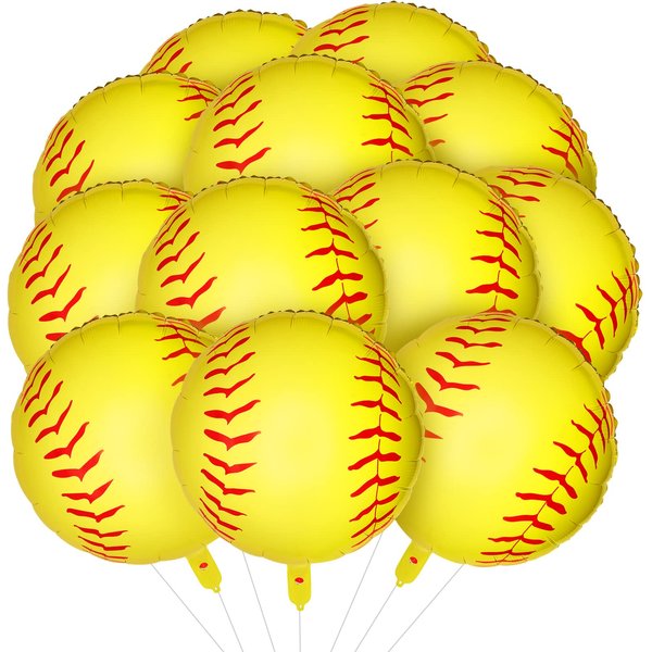 Softball Foil Balloons Softball Party Favors Softball Balloons Round Sports Themed Party Softball Backdrop for Birthday Party Boys Girls Baby Shower Decorations (12 Pieces)
