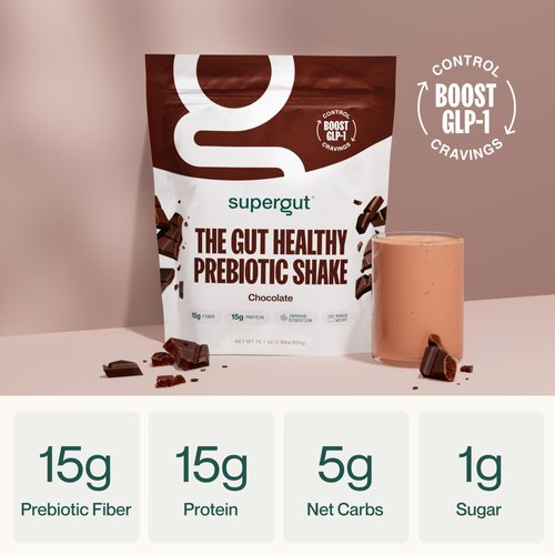 Supergut Prebiotic Shakes | Meal Replacement | Boost GLP-1 | High Protein and Fiber | No Added Sugar | Keto Food, Meal, Snack (Chocolate, 14 Servings)
