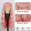 andromeda Pink Wig with Bangs Soft Long Wavy Wigs for Women Curly Synthetic Fiber Wig Halloween Costumes Cosplay Party Wigs (Pink)