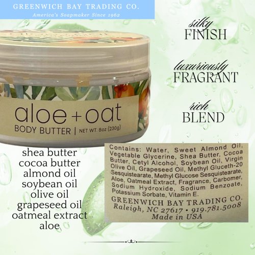 Greenwich Bay Trading Company Aloe Oat Body Butter | Luxurious Moisturizing Cream with Aloe Vera and Oat Extract | 8 oz