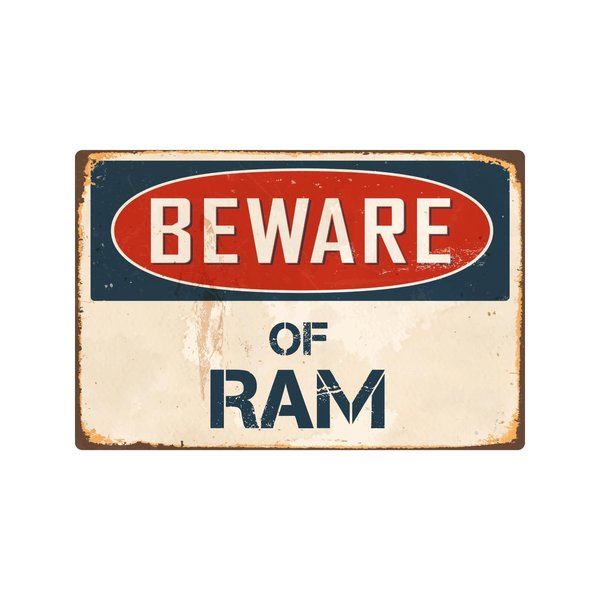 Beware Of Ram 8” x 12” Vintage Aluminum Retro Metal Sign VS355