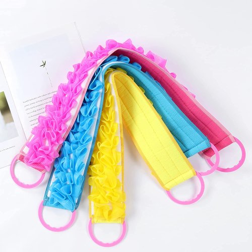 3 PACK Double-Sided Lace Cloth Back Loofah Scrubber Bath Scrub Shower Sponge Long Exfoliating Back Scrubber Scratcher Strap With Handle, Cream Skin Wash Cleaner Applicator