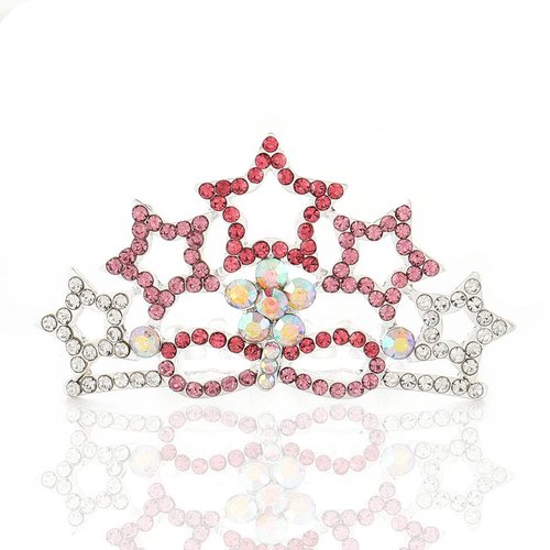 Kilshye Silver Crystal Tiara Comb Star Rhinestone Hair Combs Princess Party Crown Accessories for Women and Girls (Pink)