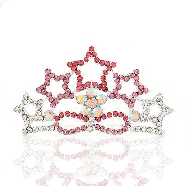 Kilshye Silver Crystal Tiara Comb Star Rhinestone Hair Combs Princess Party Crown Accessories for Women and Girls (Pink)