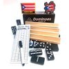 Puerto Rico Dominoes Adult Size Solid Black Puerto Rican Double six Domino Set - Full Game with Reusable Score Pad and Wooden Racks - Perfect for Family Fun!